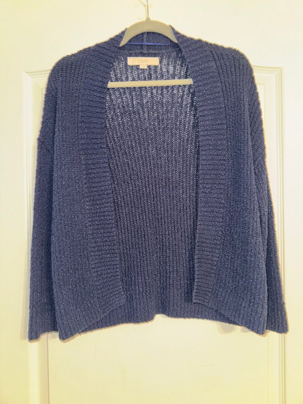 LOFT Navy Blue Open Knit Shawl Collar Cardigan Sweater Size S